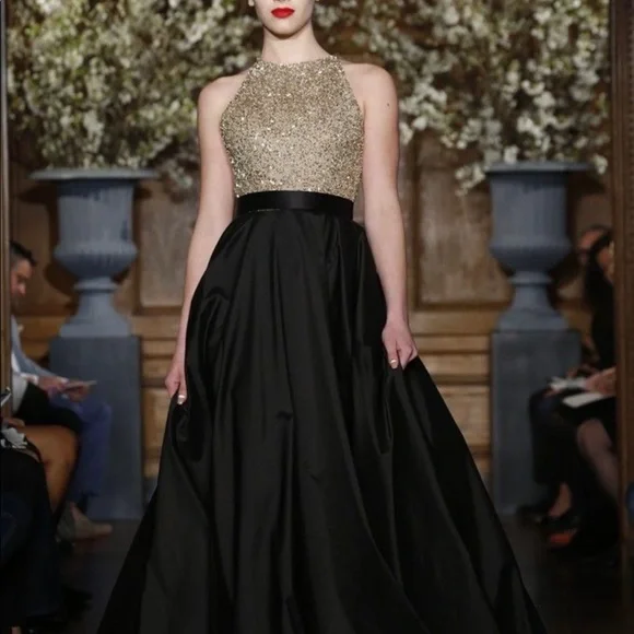 Romona Keveza | Dresses | Romona Keveza Black And Gold Gown | Poshmark